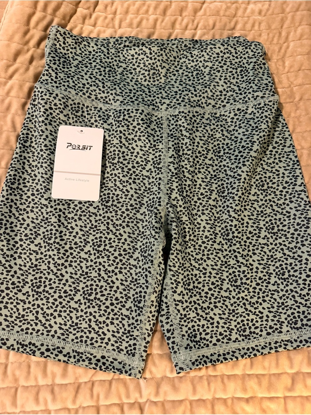 Women’s High-Waist Sage Green Cheetah Bike Shorts By Persit NWT Medium